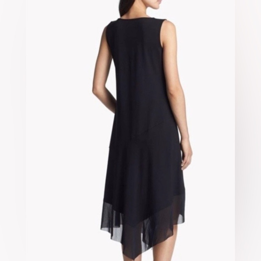 Eileen Fisher black asymmetrical midi dress sleeveless scoop neck medium - Picture 2 of 8